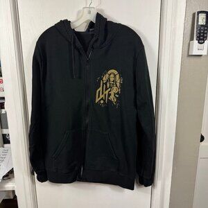 Dead Horse Trauma black and gold hooded band full zip sweatshirt.